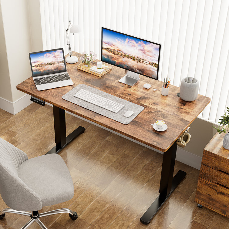 Jakyb Standing & Height-Adjustable Desks Latitude Run Color (Top/Frame): Oak Natural/White, Size: 46.46'' H x 55.12'' W x 23.62'' D