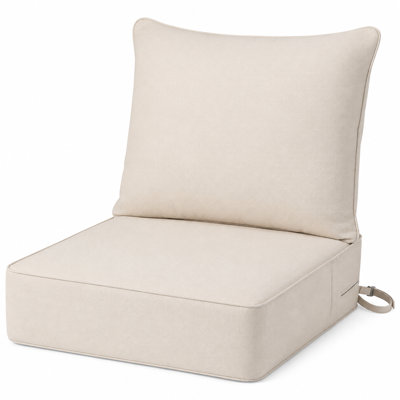 Ensemble de coussins de remplacement pour siège profond 24 po x 24 po avec coussin de dossier, coussin de siège épais de 6 po, tissu d'oléfine, beige, 1 ensemble (2 pièces)