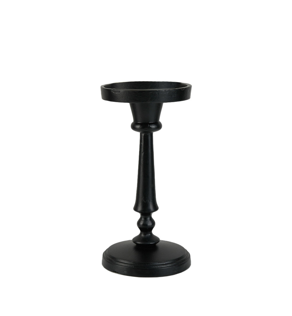 Charlton Home® Twilight Black Pillar Candle Holder, Cast Iron Candle Stand For Home Décor, Weddings, Birthdays, Cozy Evenings - Sturdy Base, Long-Lasting Durability, 4.5" Diameter & 12" Tall Charlton Home® 