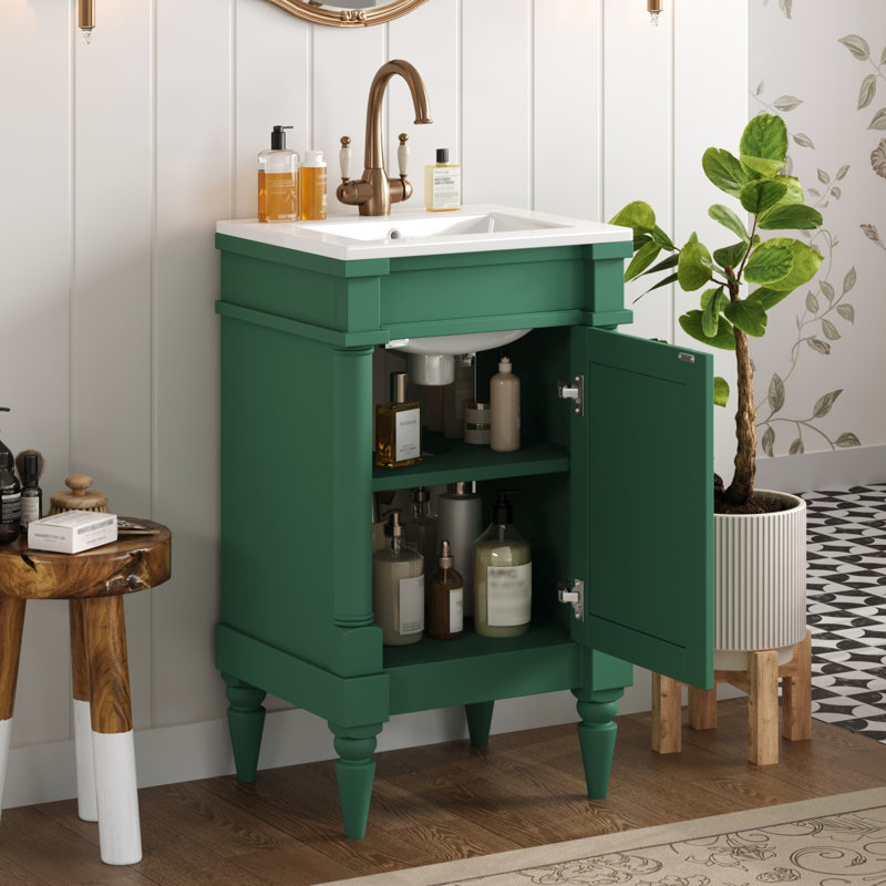 Meuble-lavabo de salle de bain avec lavabo en céramique, tablette réglable et portes