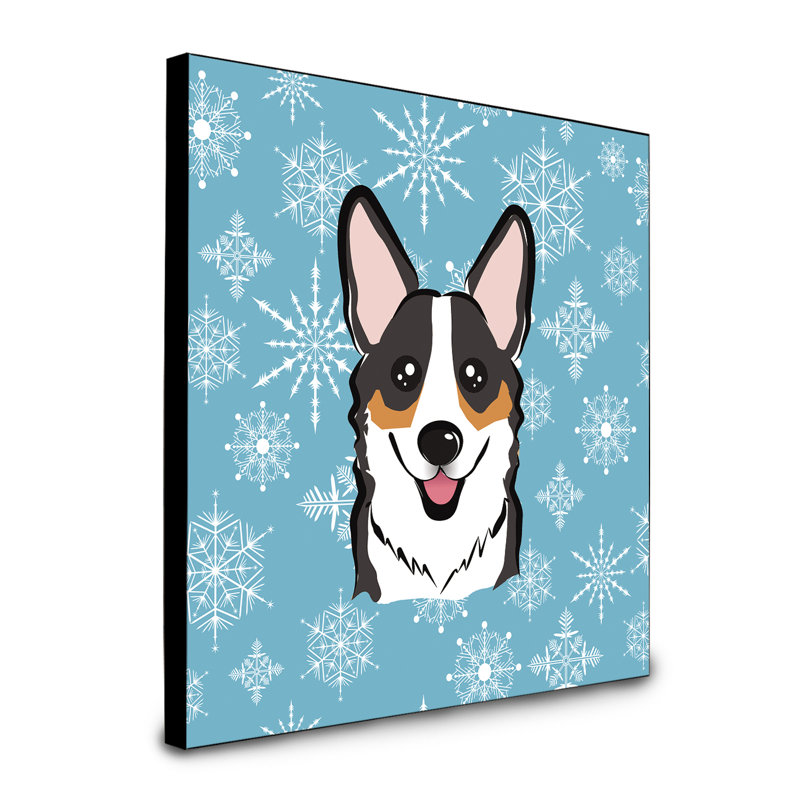 Panneau mural d’art flocon de neige Loula, Corgi gris