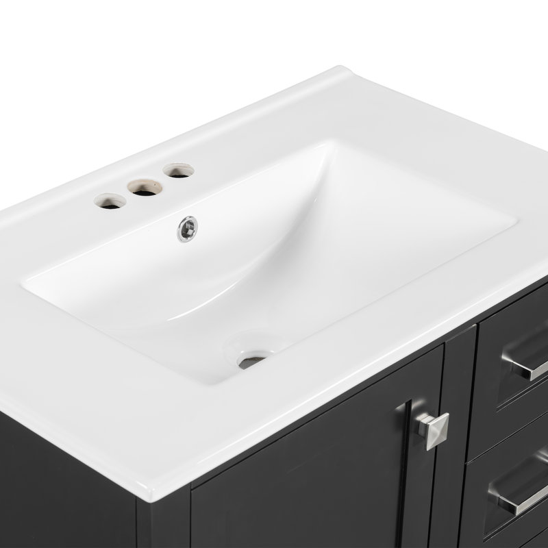 Ensemble de meuble-lavabo moderne 30 "avec lavabo - porte à fermeture douce et 3 tiroirs, structure en bois massif, Noir