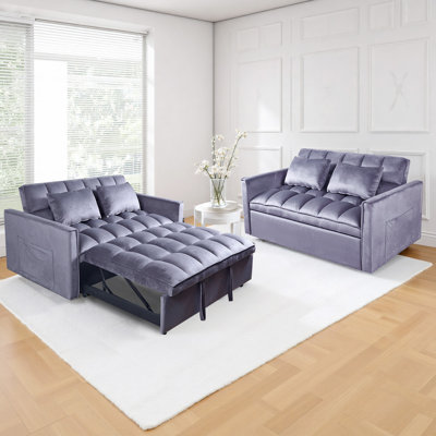 Hunsicker 3 in 1 Convertible Sleeper Sofa Bed, Velvet Futon Couches, Chaise Lounge for Living Room with Side Pocket by George Oliver