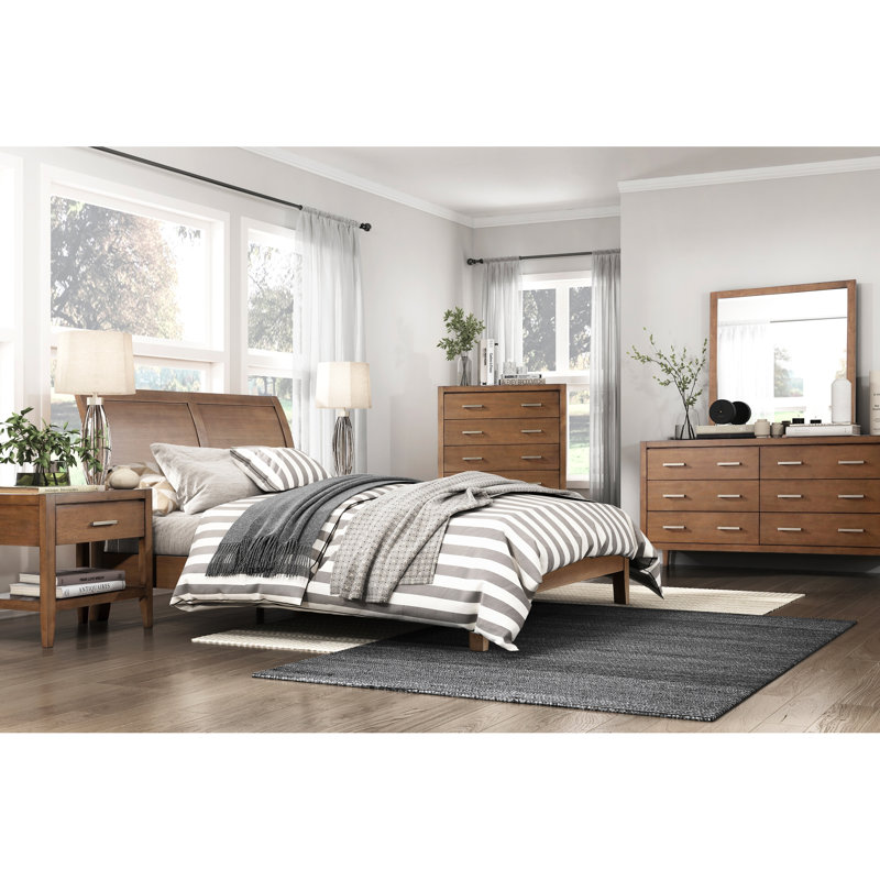 Armoire de chevet transitionnelle brune Alette avec 1 tiroir et table de chevet ouverte à finition brossée