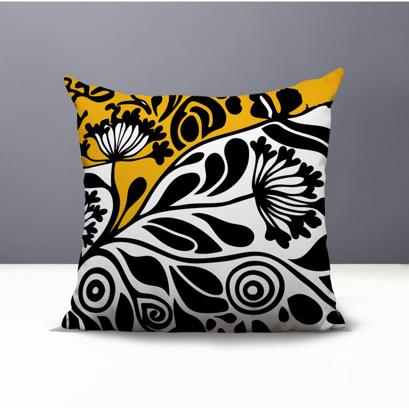 Oreiller carré réversible intérieur / extérieur floral Gina, Jaune, Carré 15 po