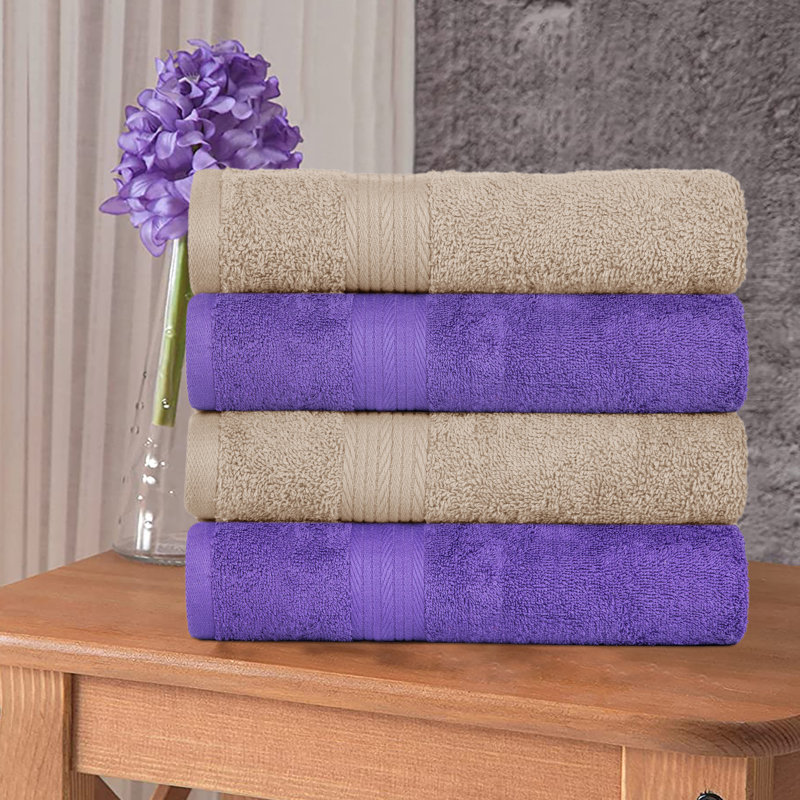 Hand Towel 100% Cotton 600 GSM Assorted Colors , Beige/Purple