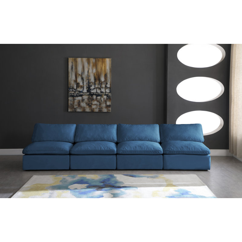 Atis 140'' Velvet Sofa, Navy Velvet