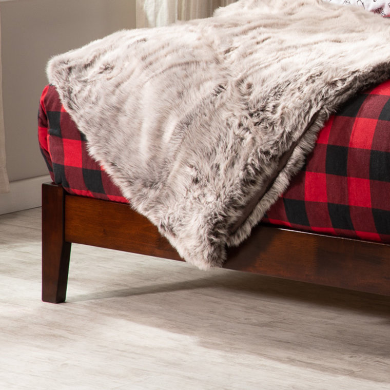 Brevyn Solid Wood Foundation Bed with Bookcase, Walnut