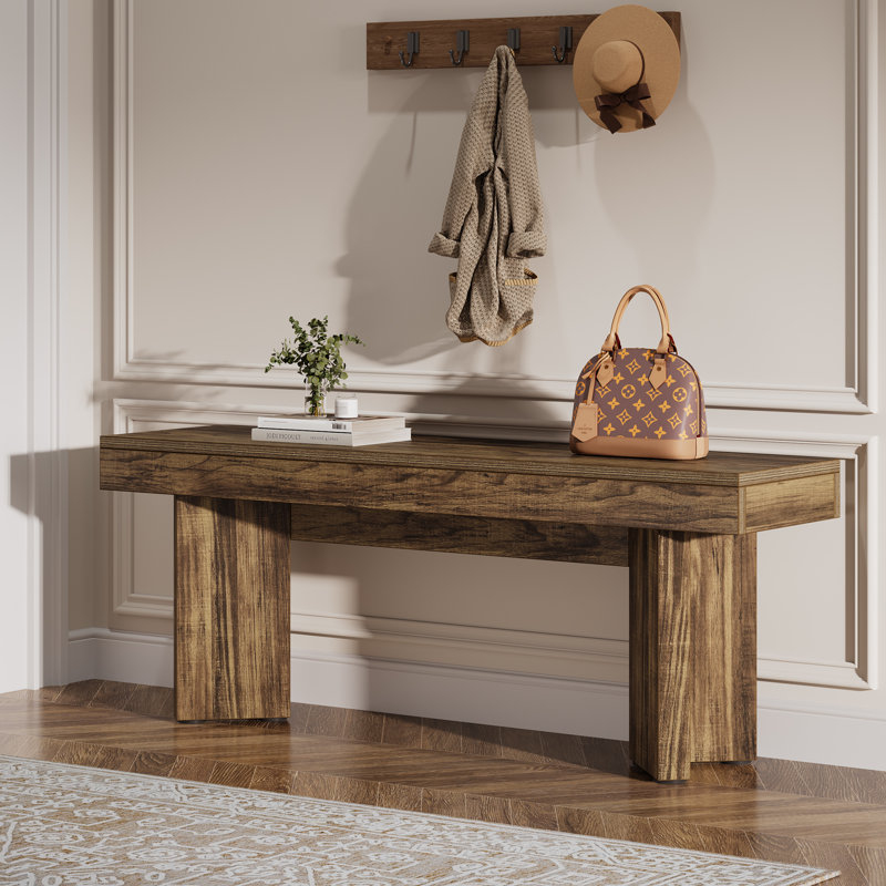 Wooden Entryway Bench, 47" Farmhouse Indoor End Of Bed Bench, Brown