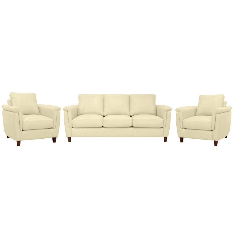 Ensemble de salon en cuir véritable Rambrij, 1 canapé et 2 chaises, Naturel