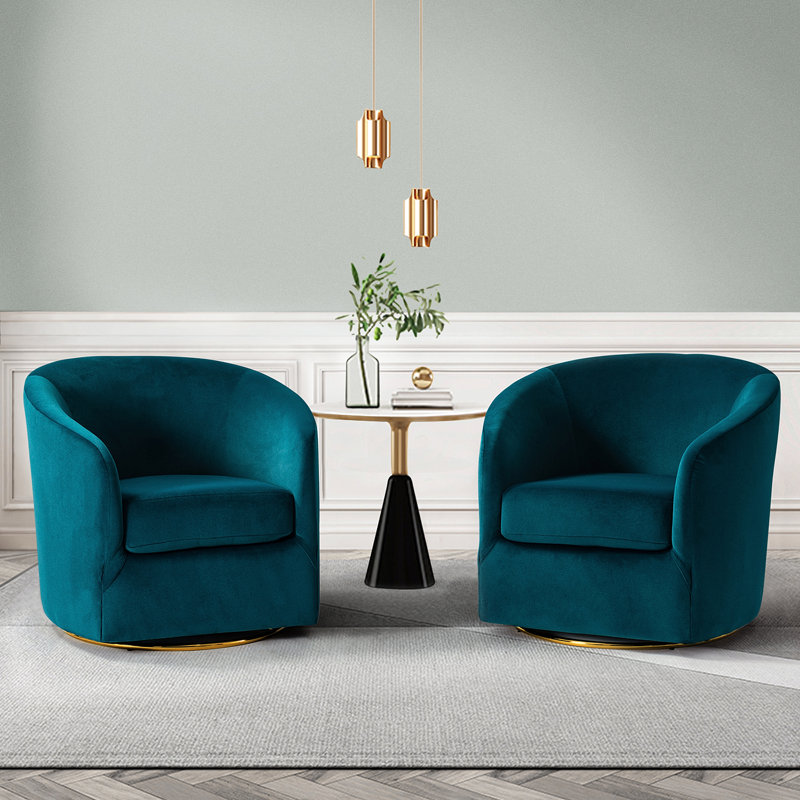 Fauteuil demi-tonneau en velours Holden, Sarcelle