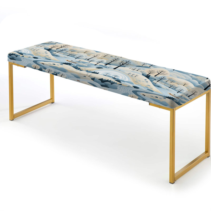 Scandinavian Winter Landscape - Floral Upholstered Gold Bench