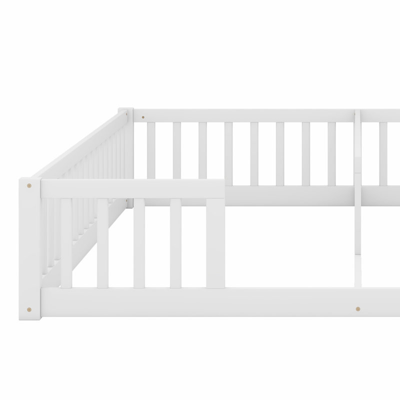 Double Floor Bed With Fence, Guardrails, White