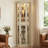 69" Corner Curio Cabinet with LED Light Vintage White Glass Display Cabinet with Mirrored Back & Adjustable Shelves for Living Room-128990021