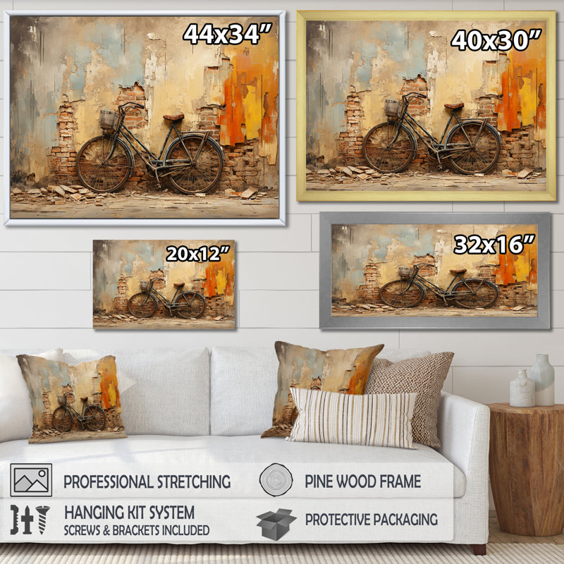 Rustic Vintage Cycle Ride - Art mural vélo, H 16 po x l 32 po x P 1 po, Toile tendue