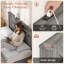 Base de lit pleine grandeur avec rangement à 4 tiroirs et éclairage à DEL, pattes centrales, grain de bois rustique, support de matelas antidérapant, tiroirs à roulettes gris pour chambre à coucher, structure en métal, style d'organisation