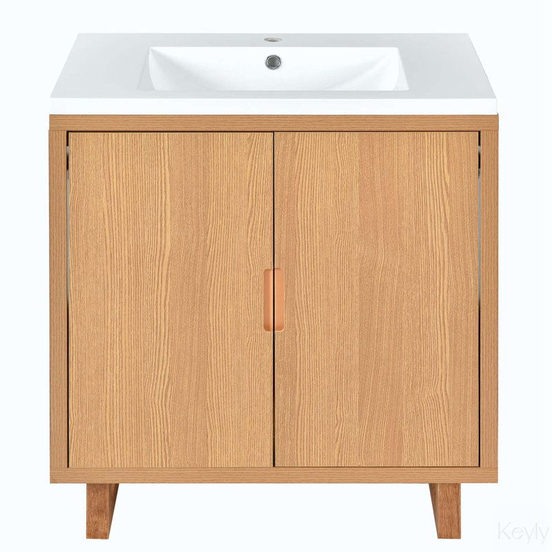 Jairon 29.5'' Single Bathroom Vanity with Resin Top, Burly Wood