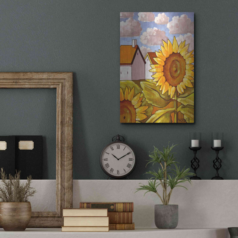 «Sunflower & Cottage Scenic View» par Cathy Horvath-Buchanan, art mural en métal, H 16 po x l 12 po