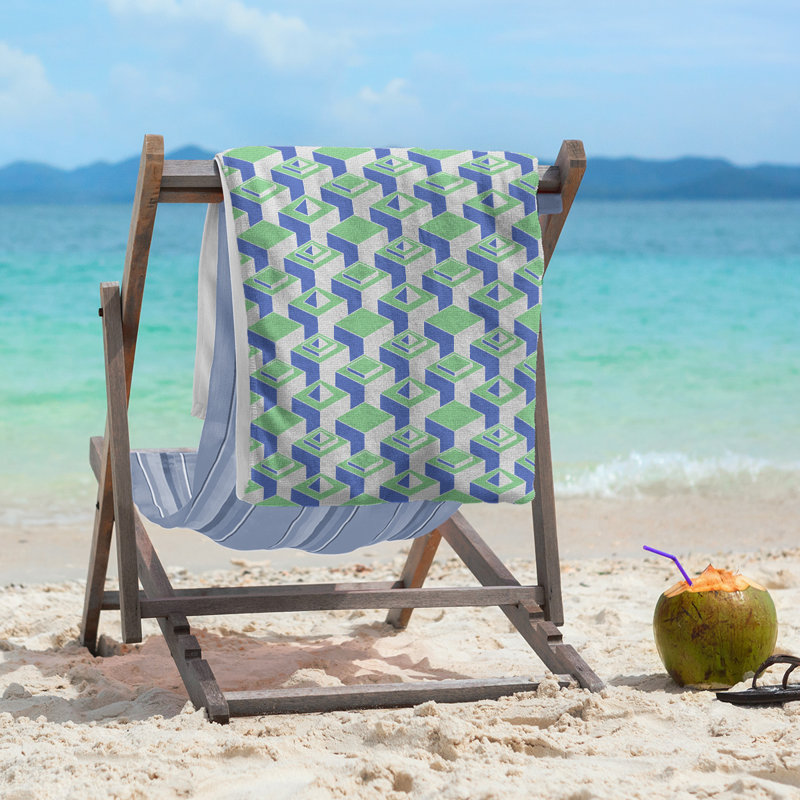 Serviette de plage classique gratte-ciels, Vert / gris clair / noir