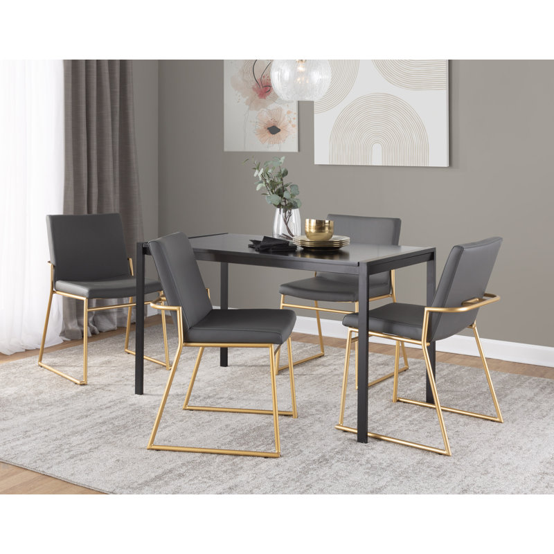 Gradin Stackable Side Chairs, Faux Leather Gray, Gold