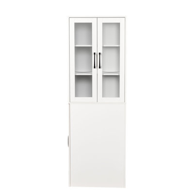 4 Tier Multi-Functional Storage 2 Glass Doors 70.74" H Modern Wooden Display Cabinet For Kitchen Office And Living Room Solutions Pull-Out Dining Store