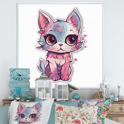 Illustration d'un chat chaton rose sur toile