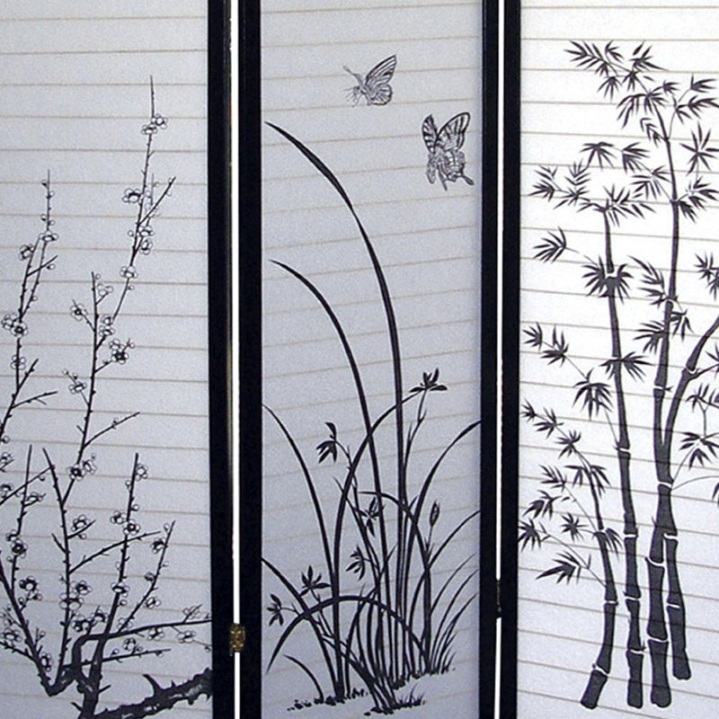 70" Tall 3-Panel Floral Privacy Screen Folding Partition, Black Finish | Gift Idea