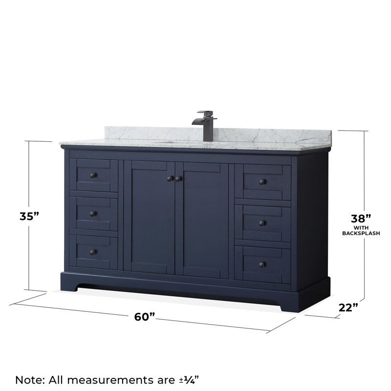 Avery 60'' Single Bathroom Vanity with Stone Top, Dark Blue, Matte Black