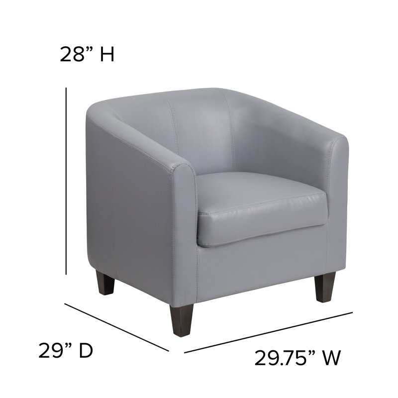 Elegant Gray Leather Barrel Lounge Chair with Wooden Accents