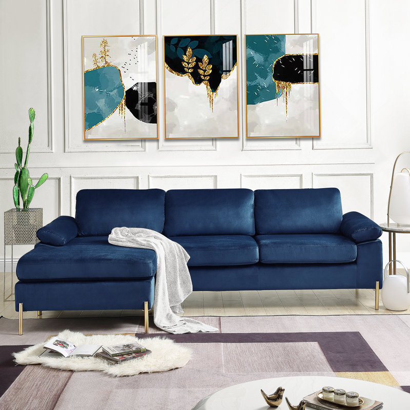 Shannon Velvet Sectional Sofa With Chaise, Blue Velvet