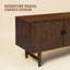 Meuble télé en bois massif de 63,5 po pour téléviseur de 75 po ou moins Bloom, console multimédia à 4 portes avec façade radiale sculptée à la main, meuble décoratif sculptural pour espace de vie, assemblage sans effort, noyer foncé-1954086986