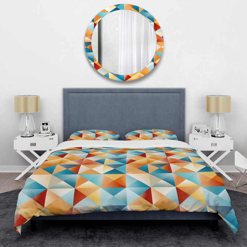Ensemble de housse de couette en microfibre orange / turquoise Eilt, Housse de couette simple + 1 taie décorative stan
