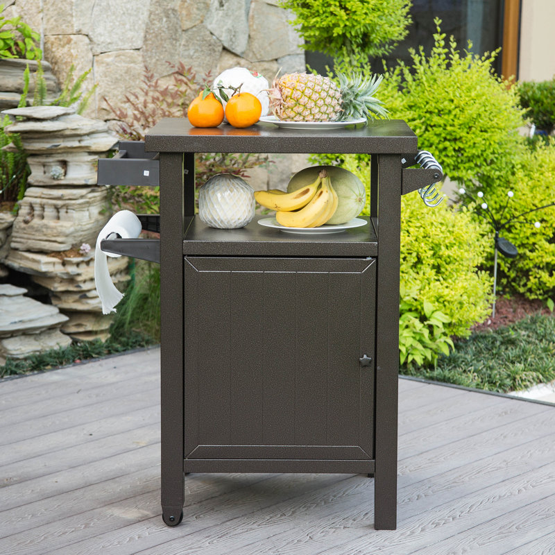 Metal Grill Carts Outdoor with Storage and Wheels, Dark Brown