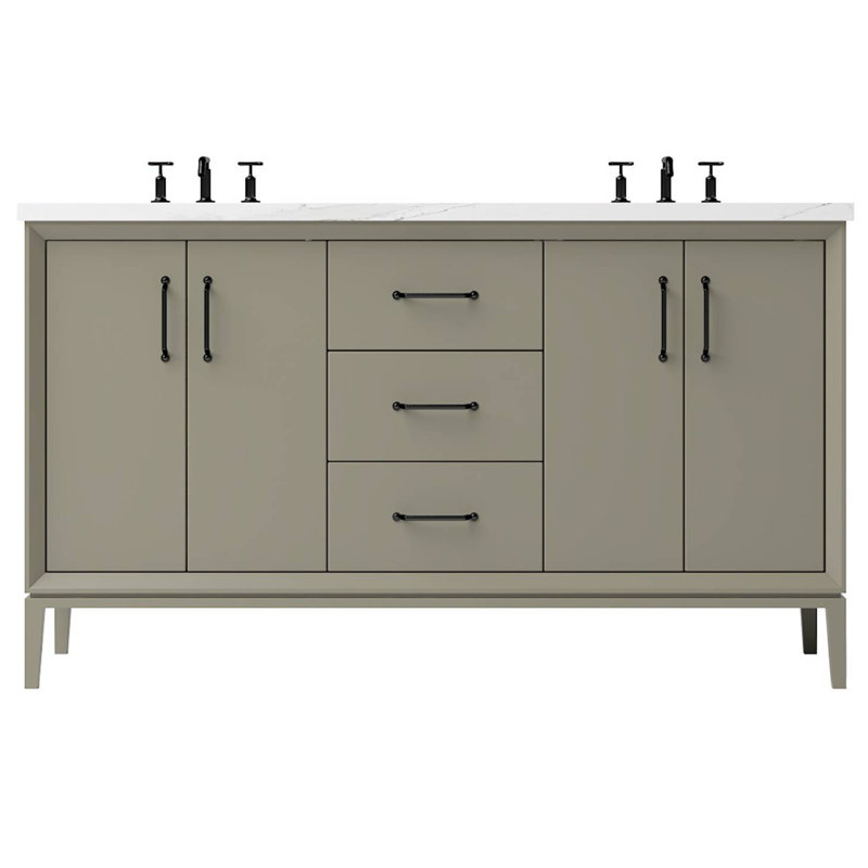 Alexandra Double Bath Vanity, French Olive, 60", Matte Black