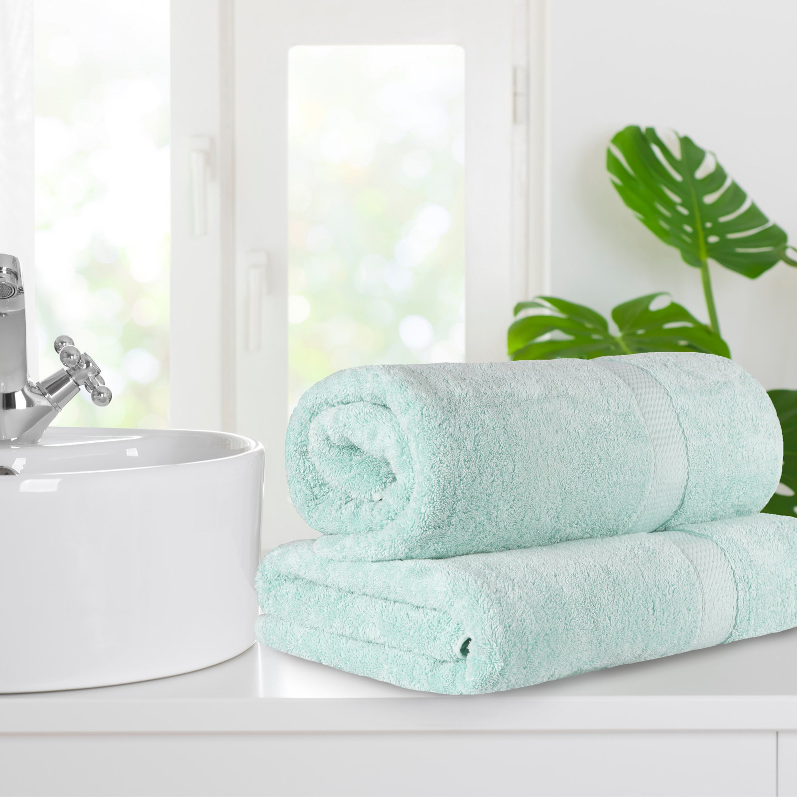Renata 2-Piece Egyptian Cotton Bath Sheet Set, Sea Foam