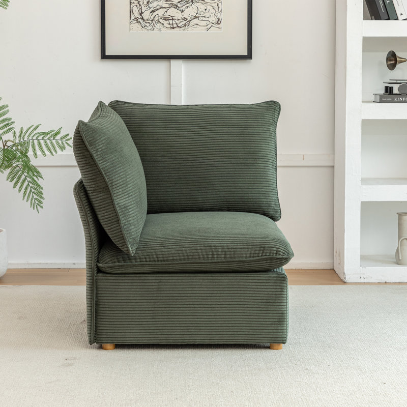 Chaise de coin en velours côtelé Hepworth avec deux coussins, Velours côtelé vert