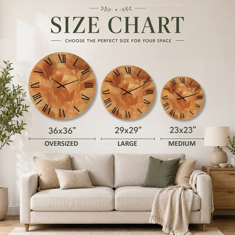 Grande horloge murale Mid-Century en bois - Botanique caramel, Medium