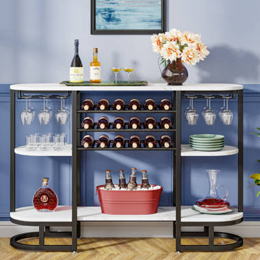 Ebern Designs Ceasario Wine Rack Table With Glass Holder With 18 Bottles  Wine Storage | Wayfair