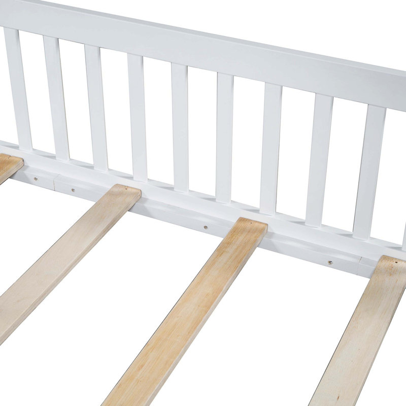 Lit plateforme en bois pleine grandeur avec garde-corps, blanc
