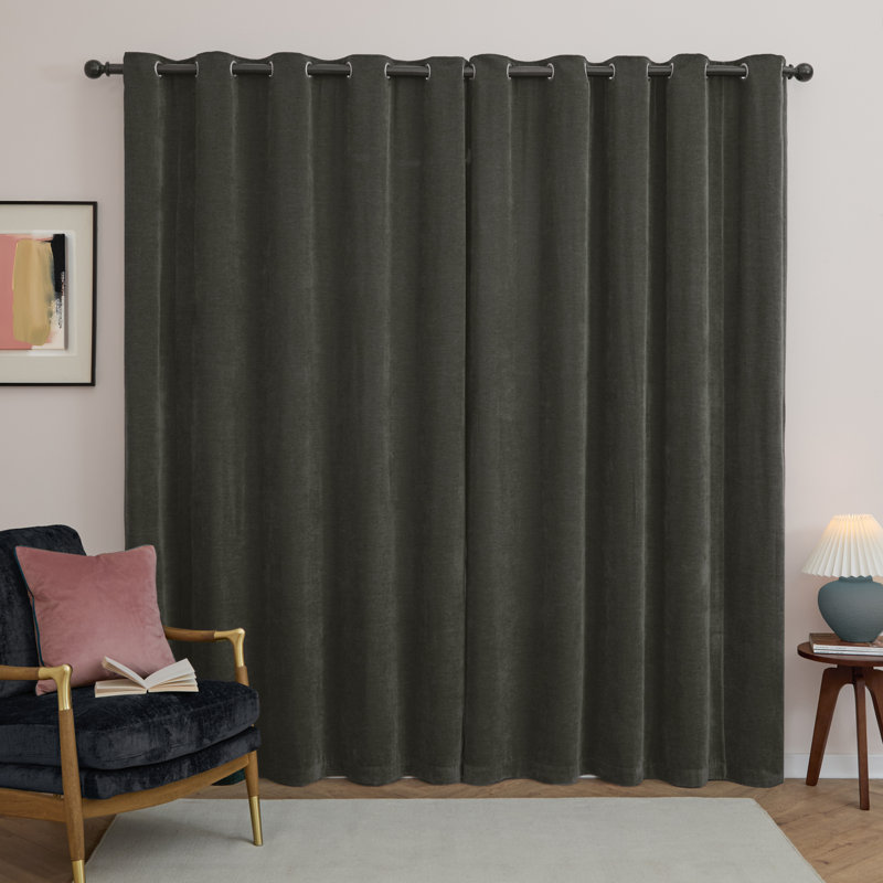 Soft Chenille Blackout Curtain Panel Pair, 229cm Width x 229cm Drop, Grey