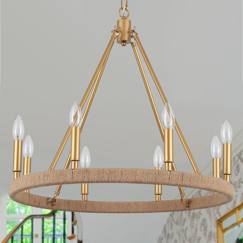 Hendon 8 - Light Dimmable Kitchen Island Wagon Wheel Chandelier, Gold, 8 - Lights