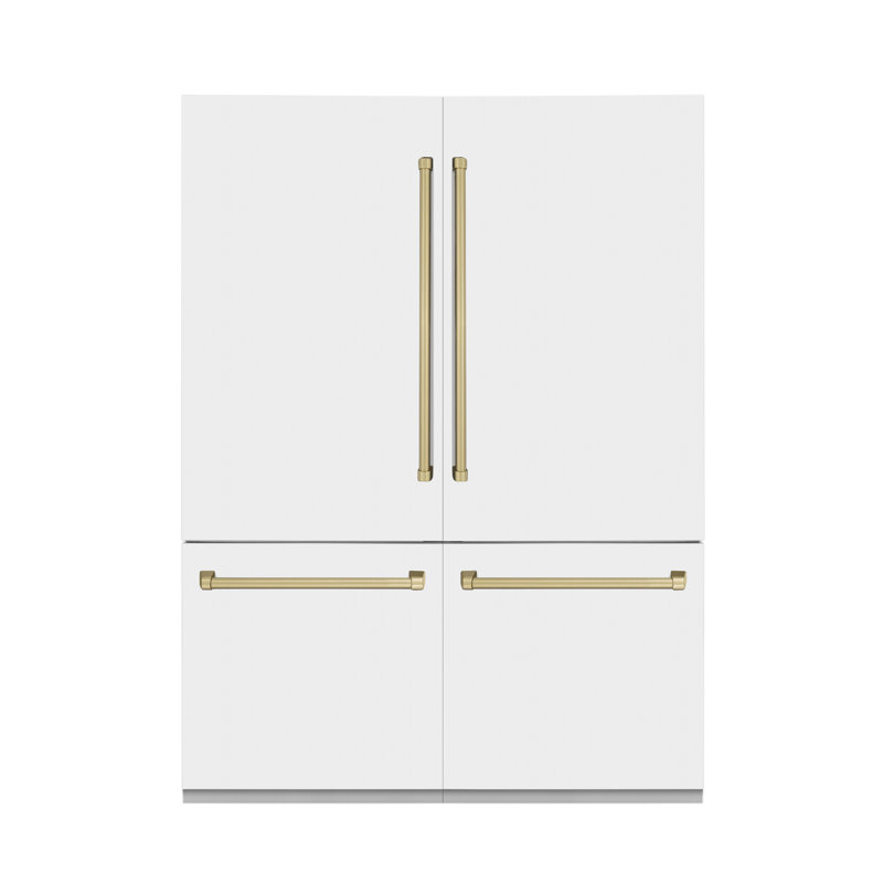 ZLINE 60 in. Built-In Refrigerator w/ Water Dispensers & Ice Makers, Champagne Bronze, White Matte