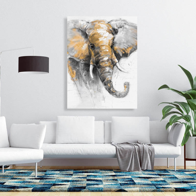 Magnifique éléphant doré - toile grise pour décoration intérieure