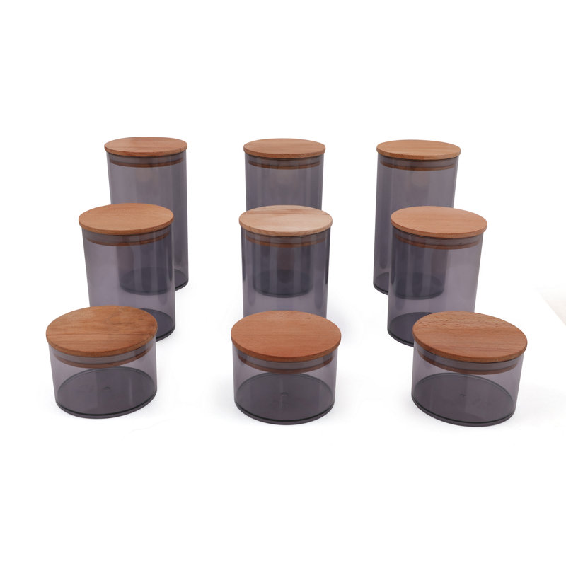 9-Piece Storage Box Set with Wooden Lids, Includes 3 Boxes (4 in. x 4 in. x 7.3 in., 33.8 fl oz), 3 Boxes (4 in. x 4 in. x 5.3 in., 27.1 fl oz), 3 Boxes (4 in. x 4 in. x 2.8 in., 13.5 fl oz) | Stylish, Space-Saving Solution for Organizing Home & Office