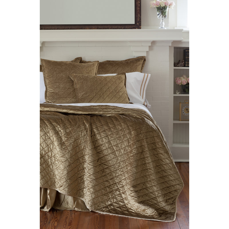 Chloe Modern & Contemporary Velvet Coverlet, King , Straw