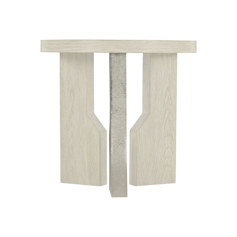 Transitional Cream Round Wood & Metal Side Table, 26"
