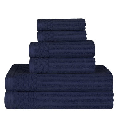 Ruvins Cotton Highly Absorbent 6-Piece Solid and Checkered Border Towel Set