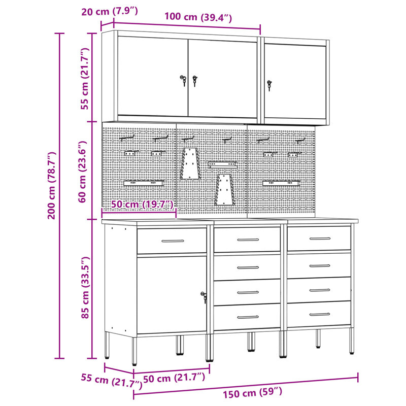 Work Cabinet with Drawer, Black