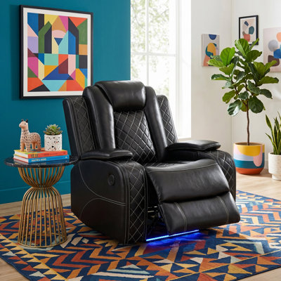 Fauteuil inclinable Soren en cuir végétalien foncé avec porte-gobelets et lumières DEL