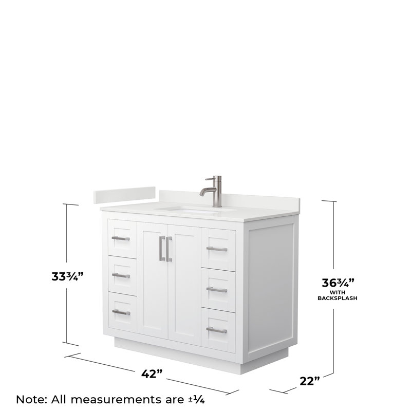 Miranda 42" Freestanding Single Bathroom Vanity with Quartz Top, White Quartz, White, Brushed Nickel